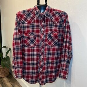 Wrangler Wrancher Pearl Snap Shirt Mens Large Plaid Flannel Long Sleeve Cotton